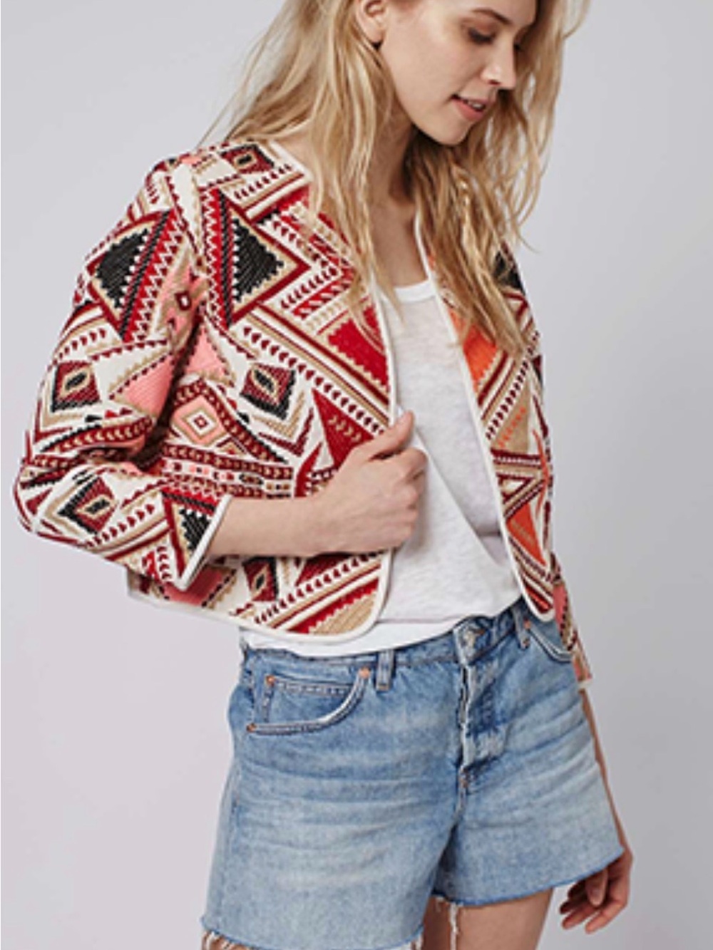 Top Shop Geometric Open-Front Jacket in Multi-Color 4 - Picture 2 of 14